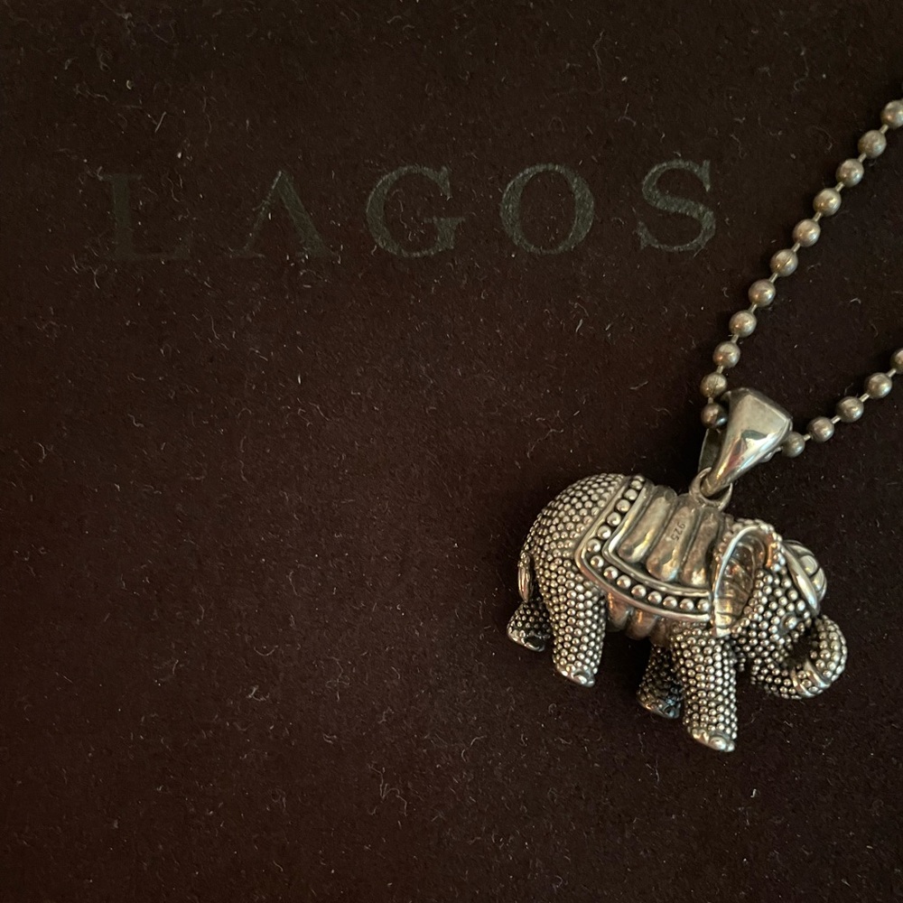 Lagos silver long elephant necklace
